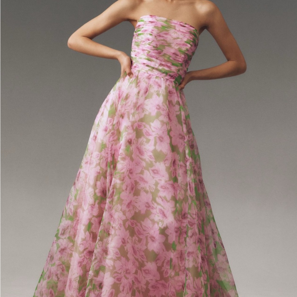 Mac Duggal Pink and Green Strapless Gown - Price Firm